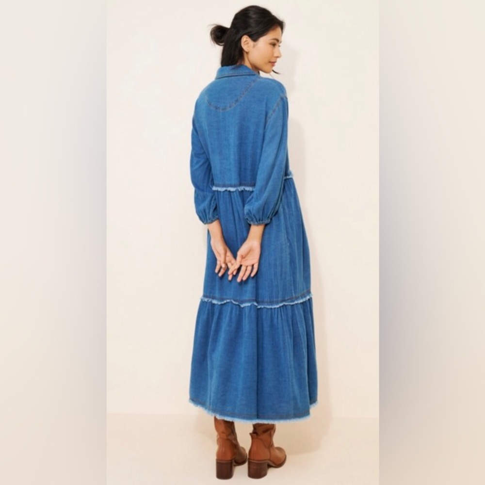 Anthropologie “The Bettina” Tiered Boho Shirt Dress by Maeve: Dark Denim Edition - Picture 9 of 9
